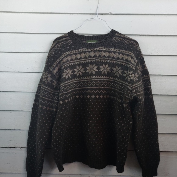 100% WOOL DARK GREEN HOLIDAY SWEATER - Picture 5 of 7